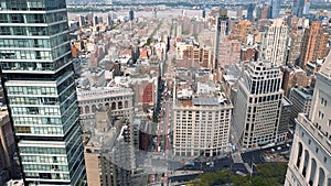 Aerial view of New York, Midtown Manhattan. Flatiron. Residental and business buildings from above