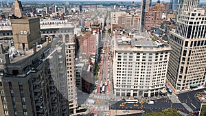 Aerial view of New York, Midtown Manhattan. Flatiron. Residental and business buildings from above