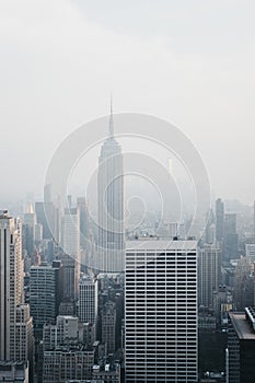 Aerial view of New York skyline and attractions.