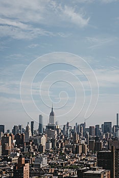 Aerial view of New York skyline and attractions on a clear sunny day, USA