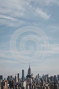 Aerial view of New York skyline and attractions on a clear sunny day, USA