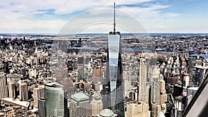 An aerial view of New York with The World Trade Centre in the Background