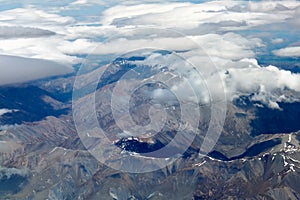 Aerial view of New Zealand mountains, South Island. Photo is taken from airplane heading from Sydney to Christchurch.