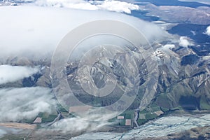 Aerial view of New Zealand mountains, South Island. Photo is taken from airplane heading from Sydney to Christchurch.