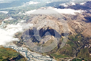 Aerial view of New Zealand mountains, South Island. Photo is taken from airplane heading from Sydney to Christchurch.