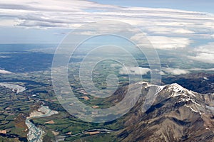 Aerial view of New Zealand mountains, South Island. Photo is taken from airplane heading from Sydney to Christchurch.