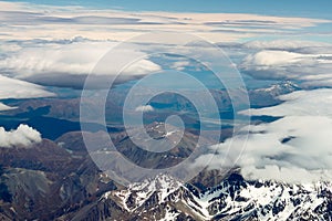 Aerial view of New Zealand mountains, South Island. Photo is taken from airplane heading from Sydney to Christchurch.