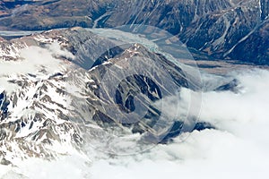 Aerial view of New Zealand mountains, South Island. Photo is taken from airplane heading from Sydney to Christchurch.