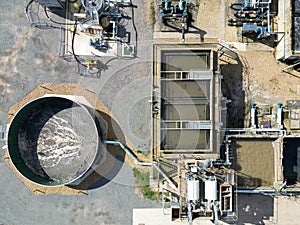 Aerial view of a newly extended sewage treatment works showing the stage collection ponds.