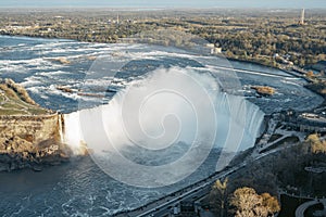 Aerial view of Niagara horseshoe falls. Ontario Canada