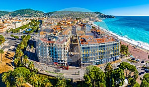 Aerial view of Nice, the capital of the Alpes-Maritimes department on the French Riviera