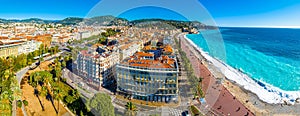 Aerial view of Nice, the capital of the Alpes-Maritimes department on the French Riviera