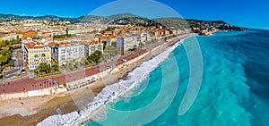 Aerial view of Nice, the capital of the Alpes-Maritimes department on the French Riviera