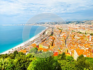 Aerial view of Nice coastline. Nice, France