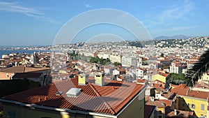 Aerial view of the Nice downtown cityscape from Castle Hill