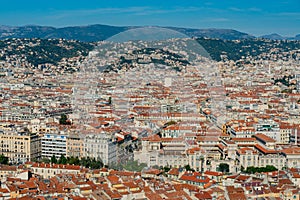 Aerial view of the Nice downtown cityscape from Castle Hill