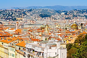 Aerial view of Nice old town in Nice, Cote d`Azur, France