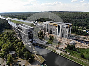 Aerial view of Niederfinow Boat Lift on the Oder-Havel Canal