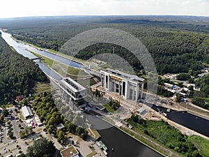 Aerial view of Niederfinow Boat Lift on the Oder-Havel Canal