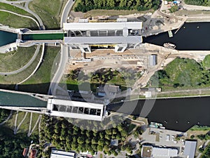 Aerial view of Niederfinow Boat Lift on the Oder-Havel Canal