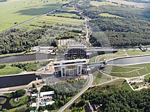 Aerial view of Niederfinow Boat Lift on the Oder-Havel Canal