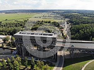Aerial view of Niederfinow Boat Lift on the Oder-Havel Canal
