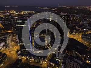 Aerial view of night city Tallinn Estonia