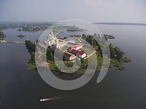Aerial view on Nilo-Stolobensky monastery on Seliger lake