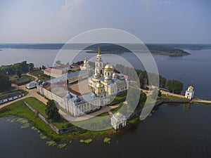 Aerial view on Nilo-Stolobensky monastery on Seliger lake