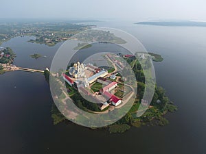 Aerial view on Nilo-Stolobensky monastery on Seliger lake