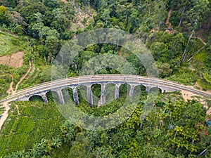 Aerial view of Nine Arch Bridge a very picturesque spot in Ella, Sri Lanka.