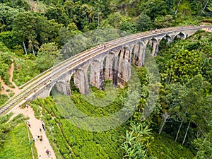 Aerial view of Nine Arch Bridge a very picturesque spot in Ella, Sri Lanka.