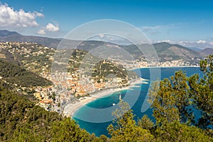 Aerial view of Noli town on the Ligurian Sea, Italy
