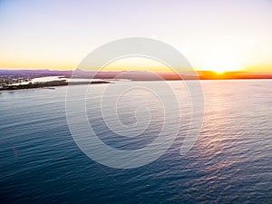 An aerial view of Noosa National Park at sunset in Queensland Australia