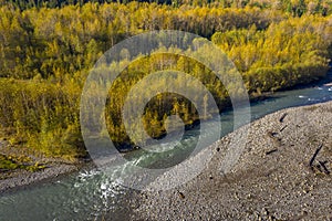 Aerial View of the Noosack River During the Colorful Autumn Season.