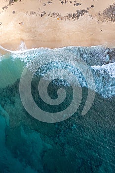 Aerial view of the north shore of Oahu, Hawaii, overlooking Ehukai Beach