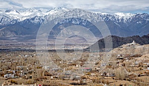 Aerial view of the northern Indian city of Leh