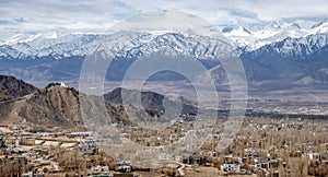 Aerial view of the northern Indian city of Leh