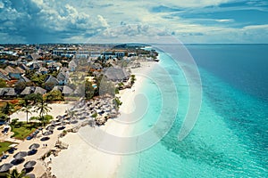 Aerial view of Nungwi Beach in Zanzibar, Tanzania