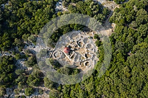 Aerial view of the nuragic village in oliena,sardinia