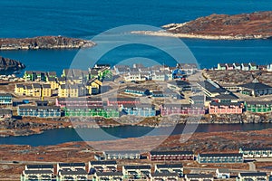 Aerial view of Nuuk city and fjord, Greenland