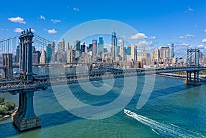 Aerial view of NYC Downtown and Manhattan Bridge