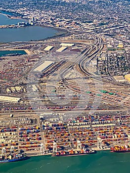 Aerial view of Oakland California Port and Alameda