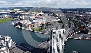 Aerial view of Obel Tower Dream Apartments in Belfast Northern Ireland