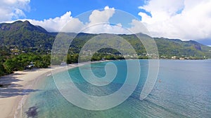 Aerial view of ocean, beach and mountains on the tropical island, Seychelles 1
