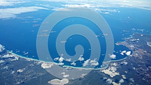 Aerial view of ocean coastline sky and clouds