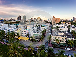 Aerial view of Ocean Drive and South beach, Miami, Florida, USA