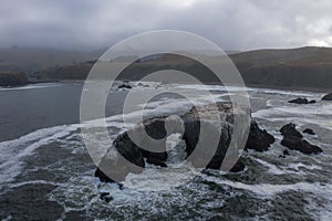 Aerial View of Ocean, Natural Arch and Northern California Coastline