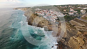 Aerial view of ocean near Azenhas do Mar, Portugal seaside town.