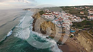 Aerial view of ocean near Azenhas do Mar, Portugal seaside town.